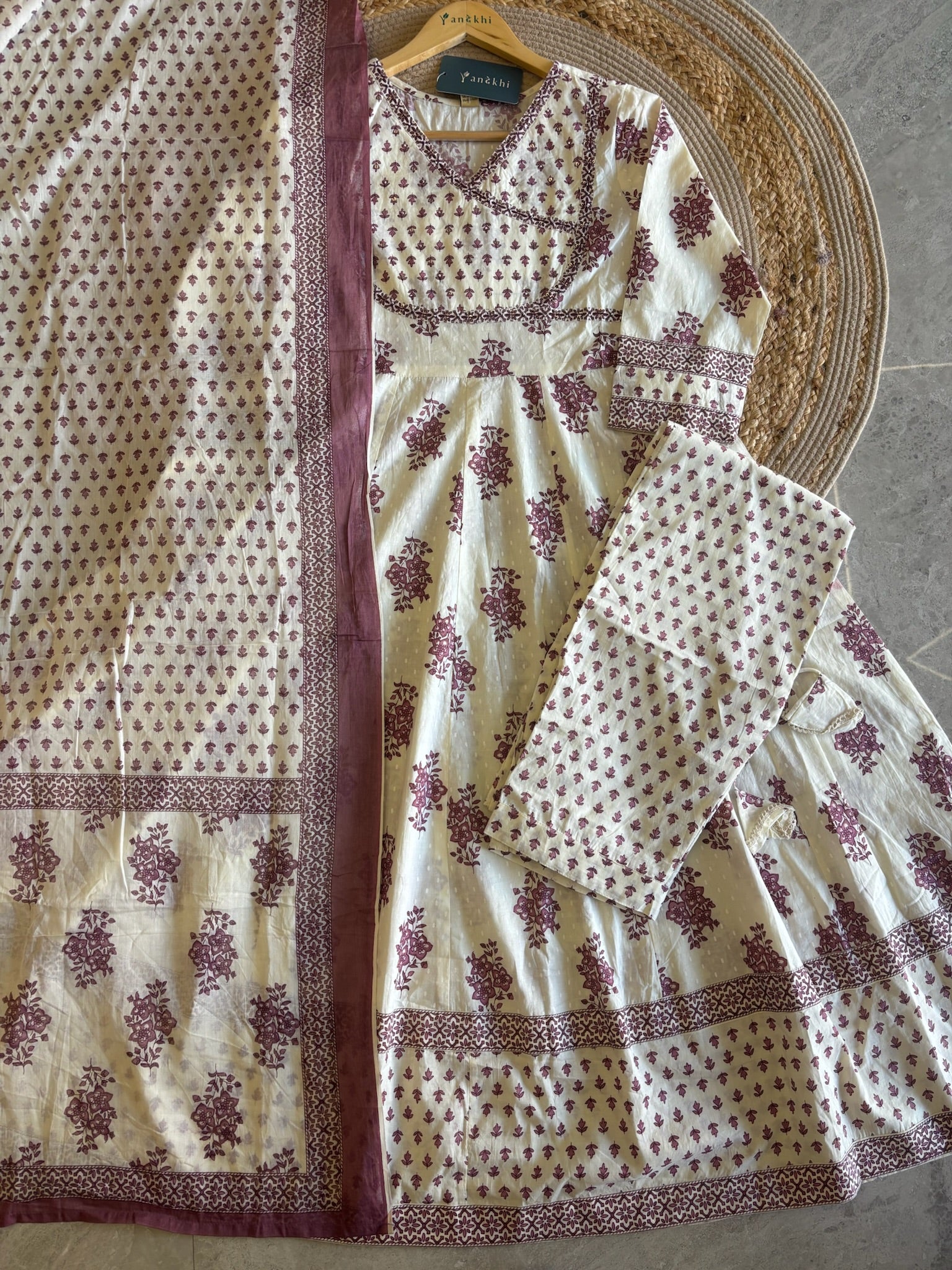 A4010- Floral Printed Anarkali Suit crafted in Soft Cotton, paired with Printed Pants & Dupatta.