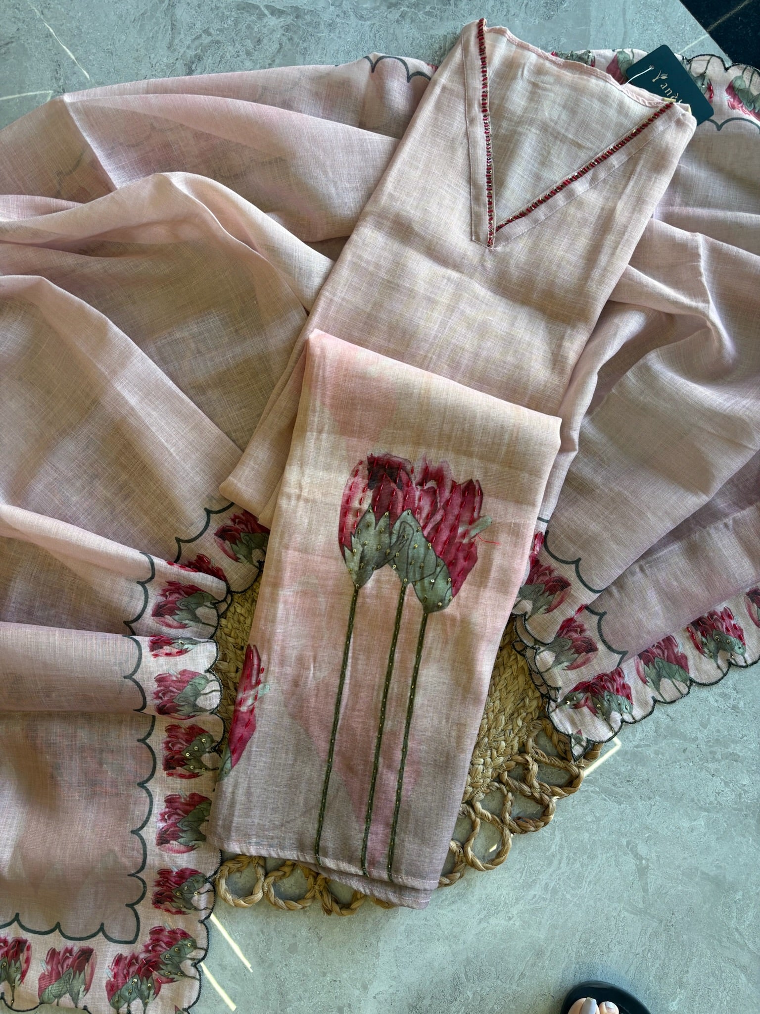 A1221 - Linen Unstiched Suit with Minimal Handwork.