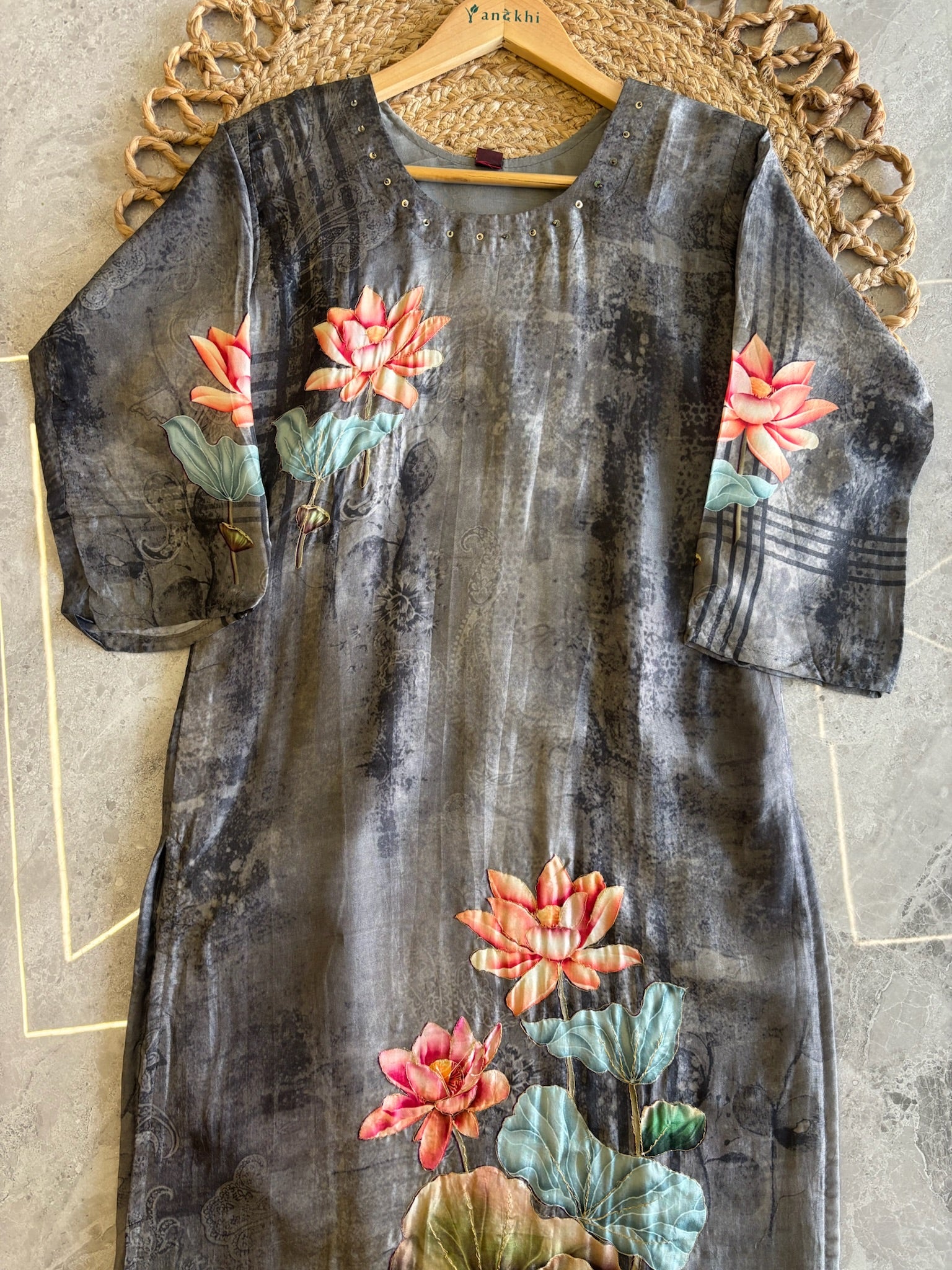 A4063 - HO Silk Digital Print Kurti with Pants & a Bordered Dupatta.