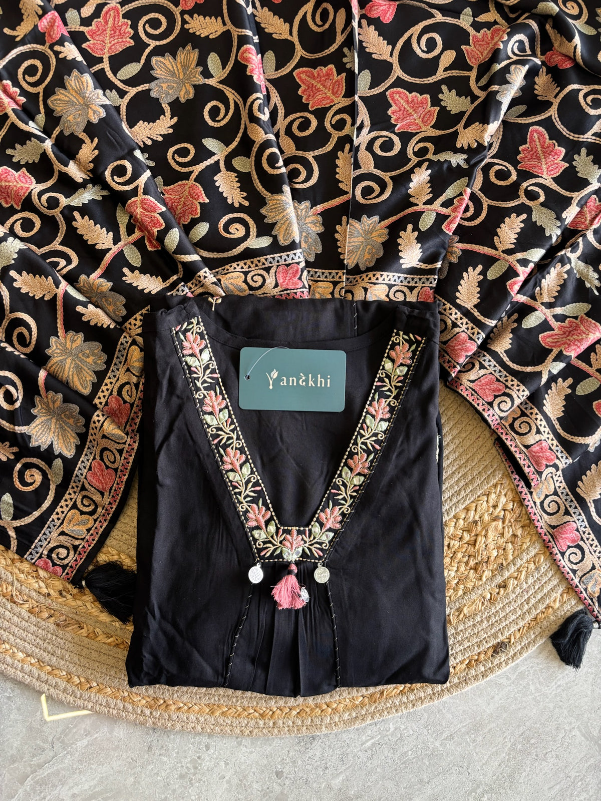 A3932- Rayon Suit adorned with Floral Embroidery, statement Dupatta & Pants.