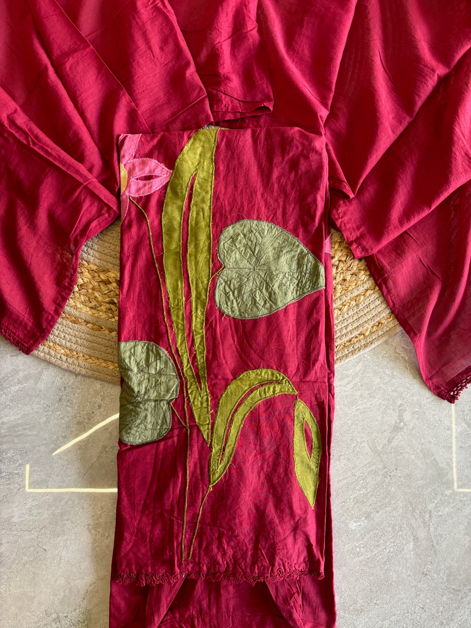 A4060- Mul Cotton Kurti with contrast Patchwork, paired with Pants & Dupatta.