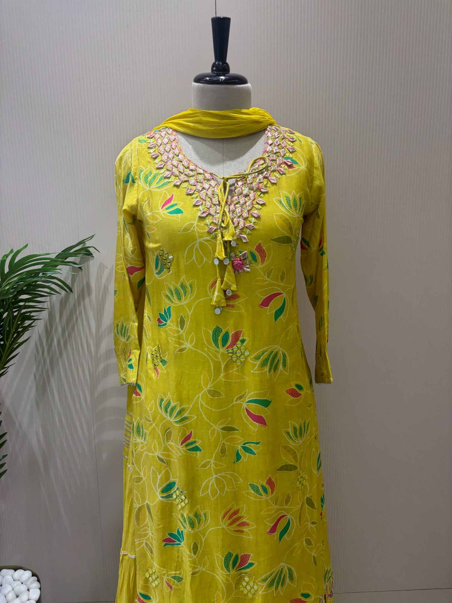 A1091- Mul Mul Gown with Gota, Appliqué & Cutwork Detailing 💛✨