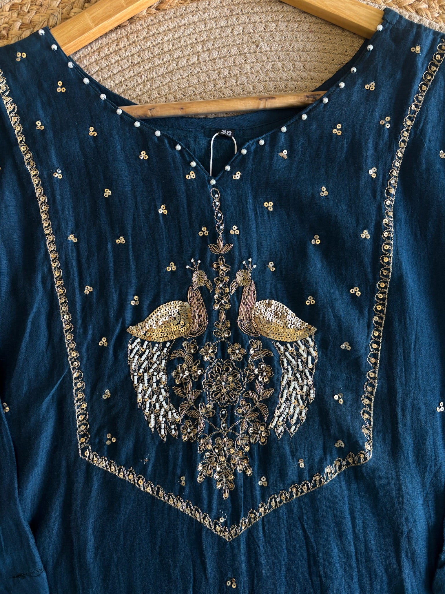 A1631- Mul Chanderi Handwork Suit with Pants & Dupatta