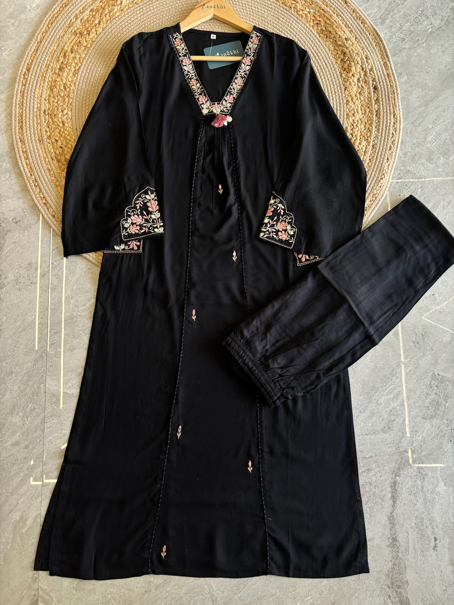 A3932- Rayon Suit adorned with Floral Embroidery, statement Dupatta & Pants.