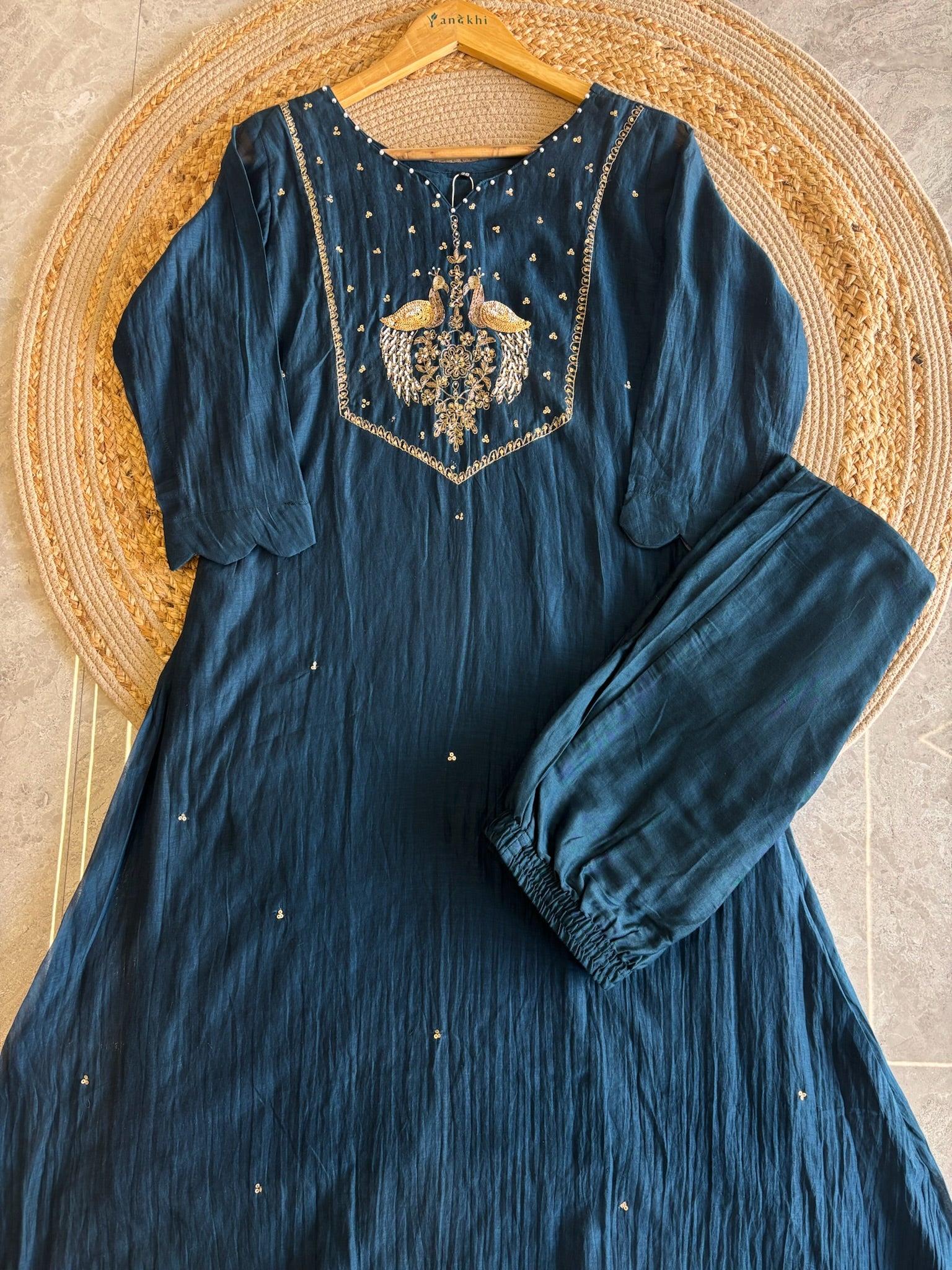 A1631- Mul Chanderi Handwork Suit with Pants & Dupatta