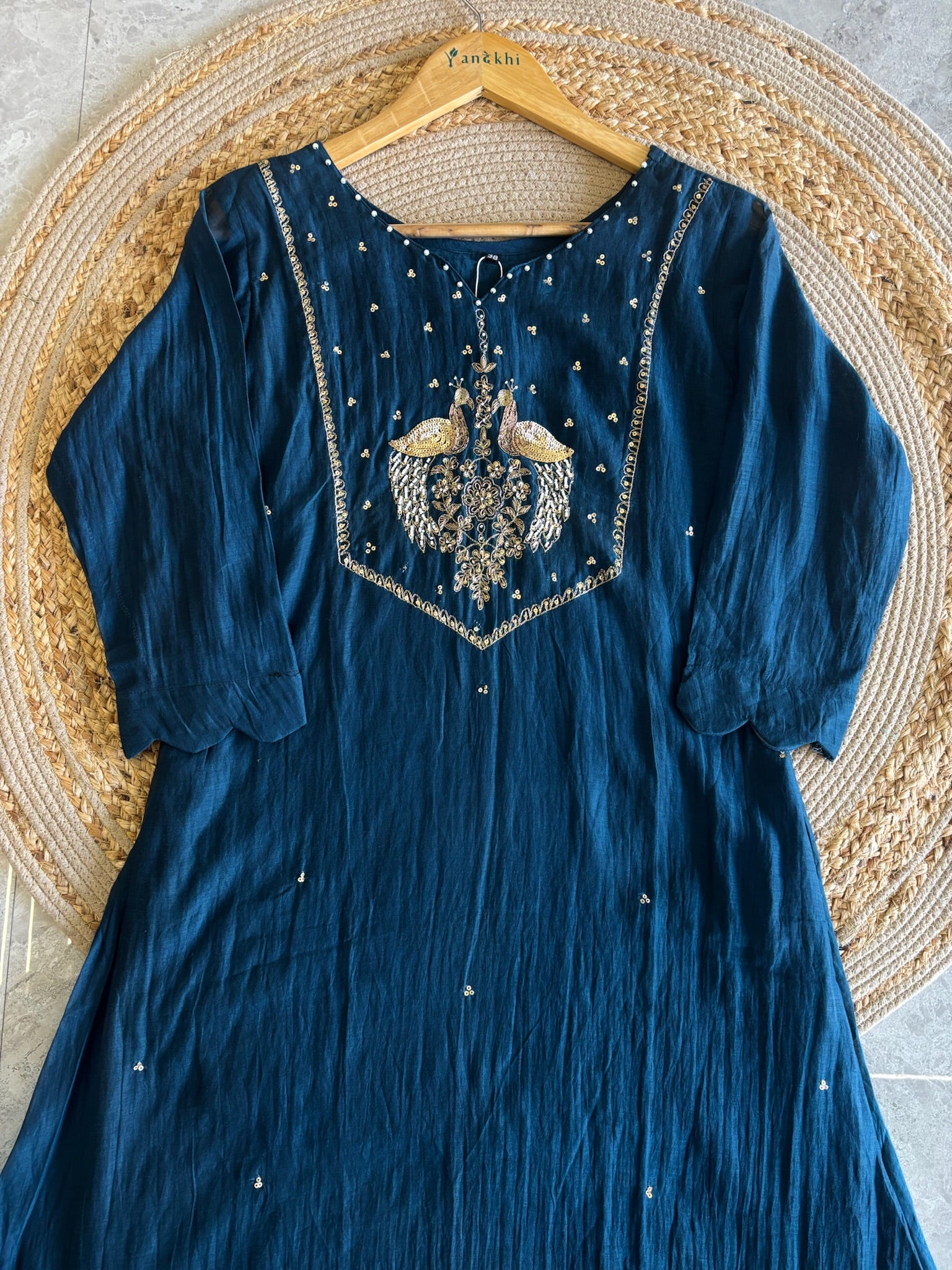 A1631- Mul Chanderi Handwork Suit with Pants & Dupatta