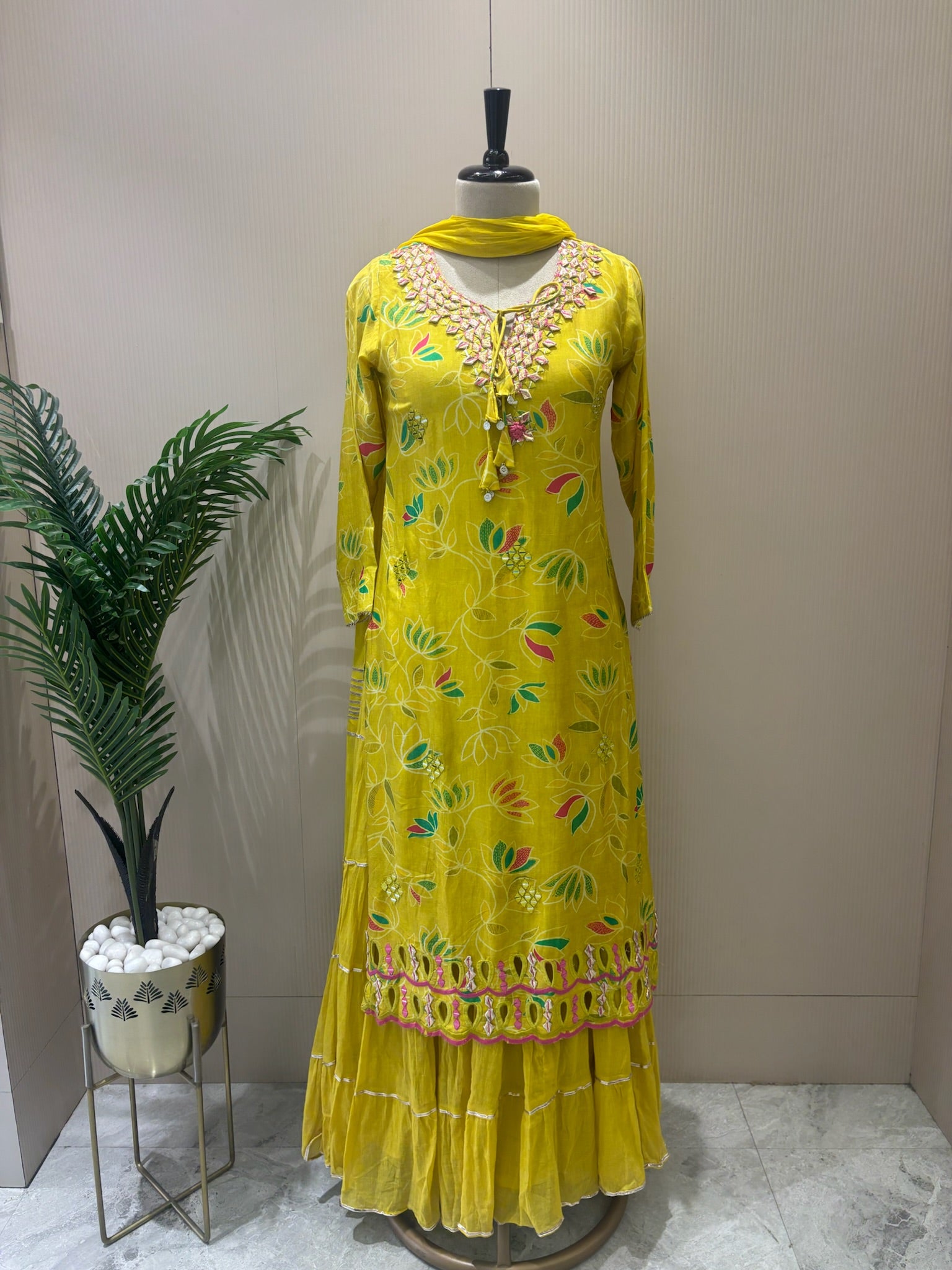 A1091- Mul Mul Gown with Gota, Appliqué & Cutwork Detailing 💛✨