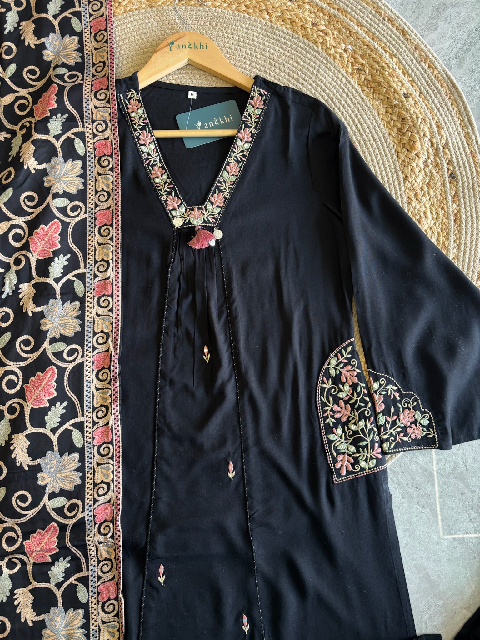 A3932- Rayon Suit adorned with Floral Embroidery, statement Dupatta & Pants.