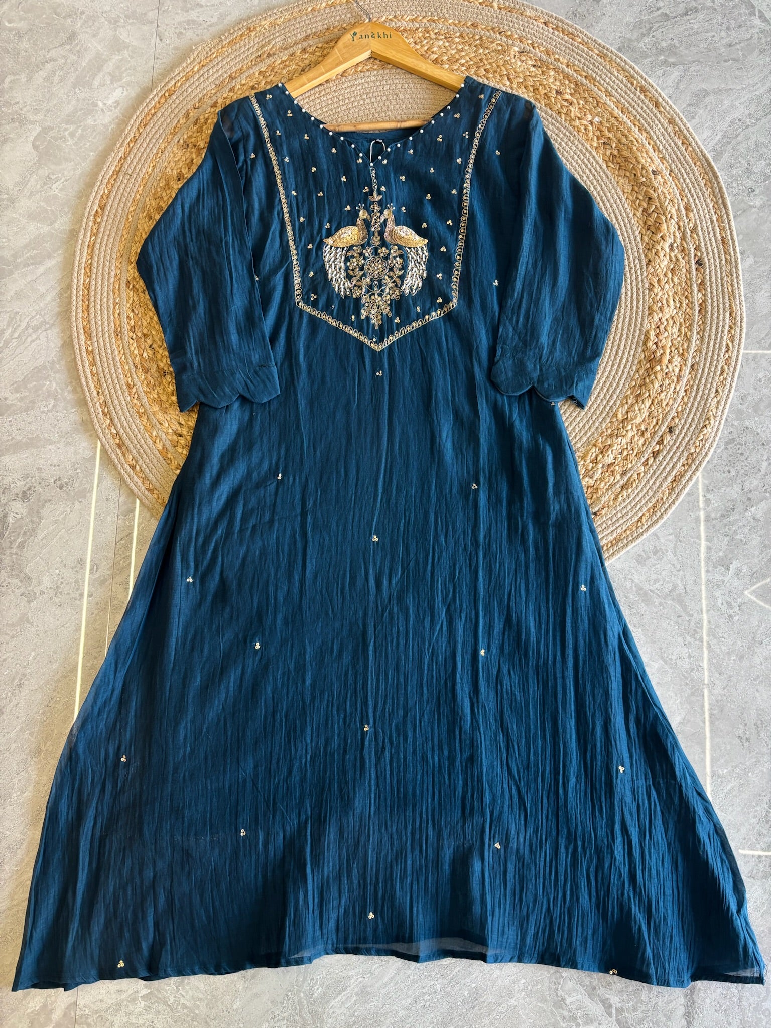 A1631- Mul Chanderi Handwork Suit with Pants & Dupatta