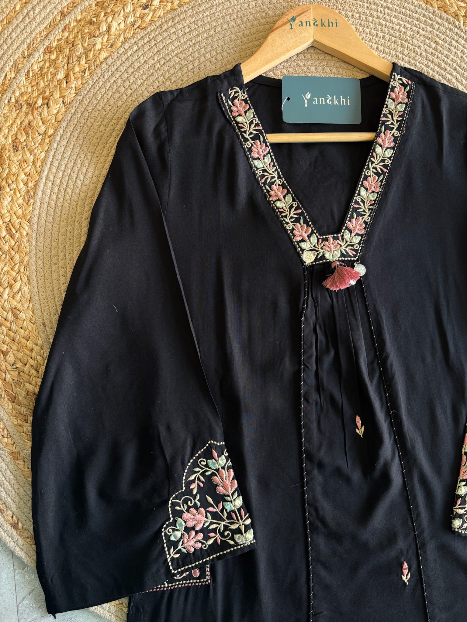A3932- Rayon Suit adorned with Floral Embroidery, statement Dupatta & Pants.