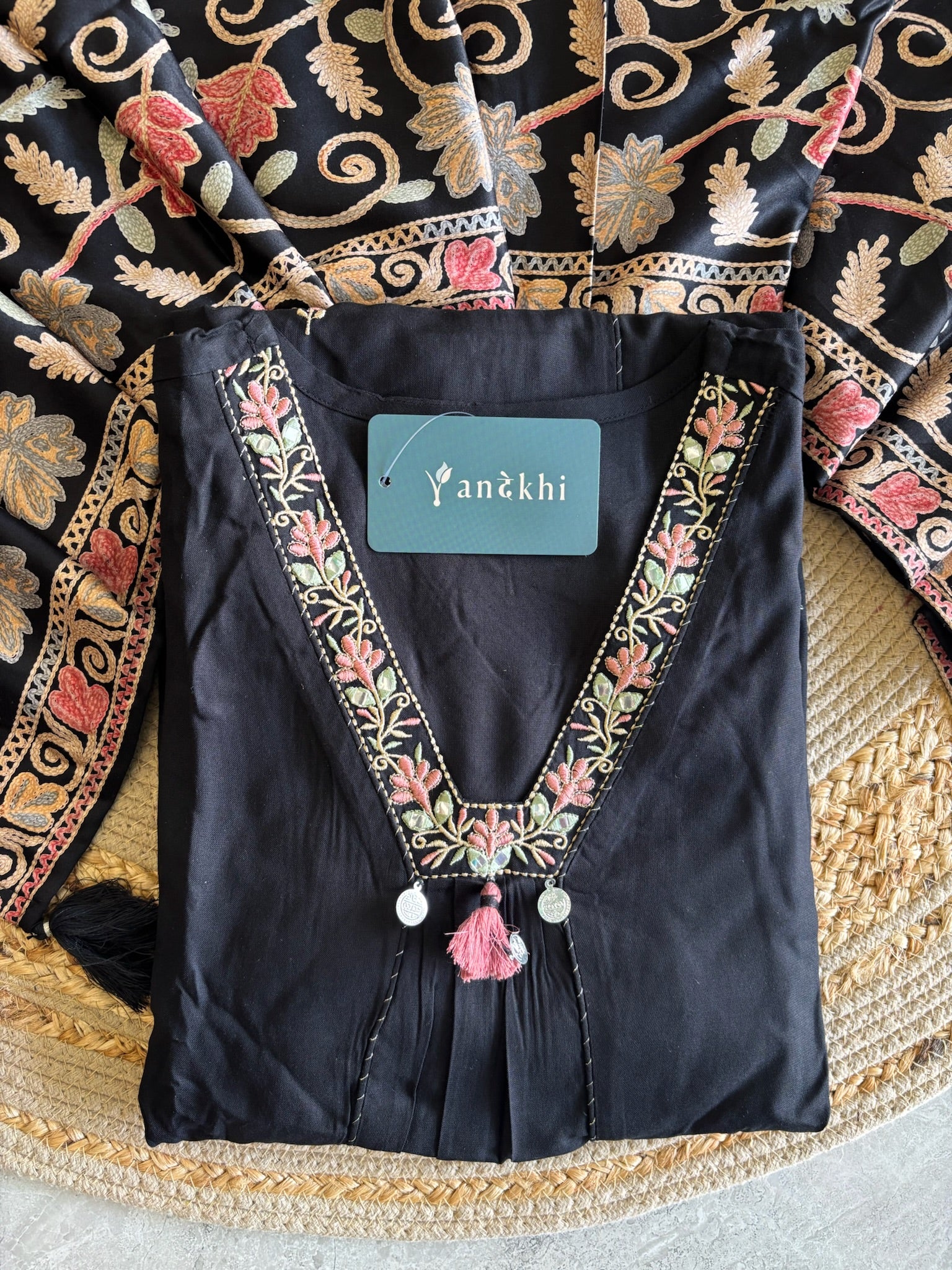 A3932- Rayon Suit adorned with Floral Embroidery, statement Dupatta & Pants.