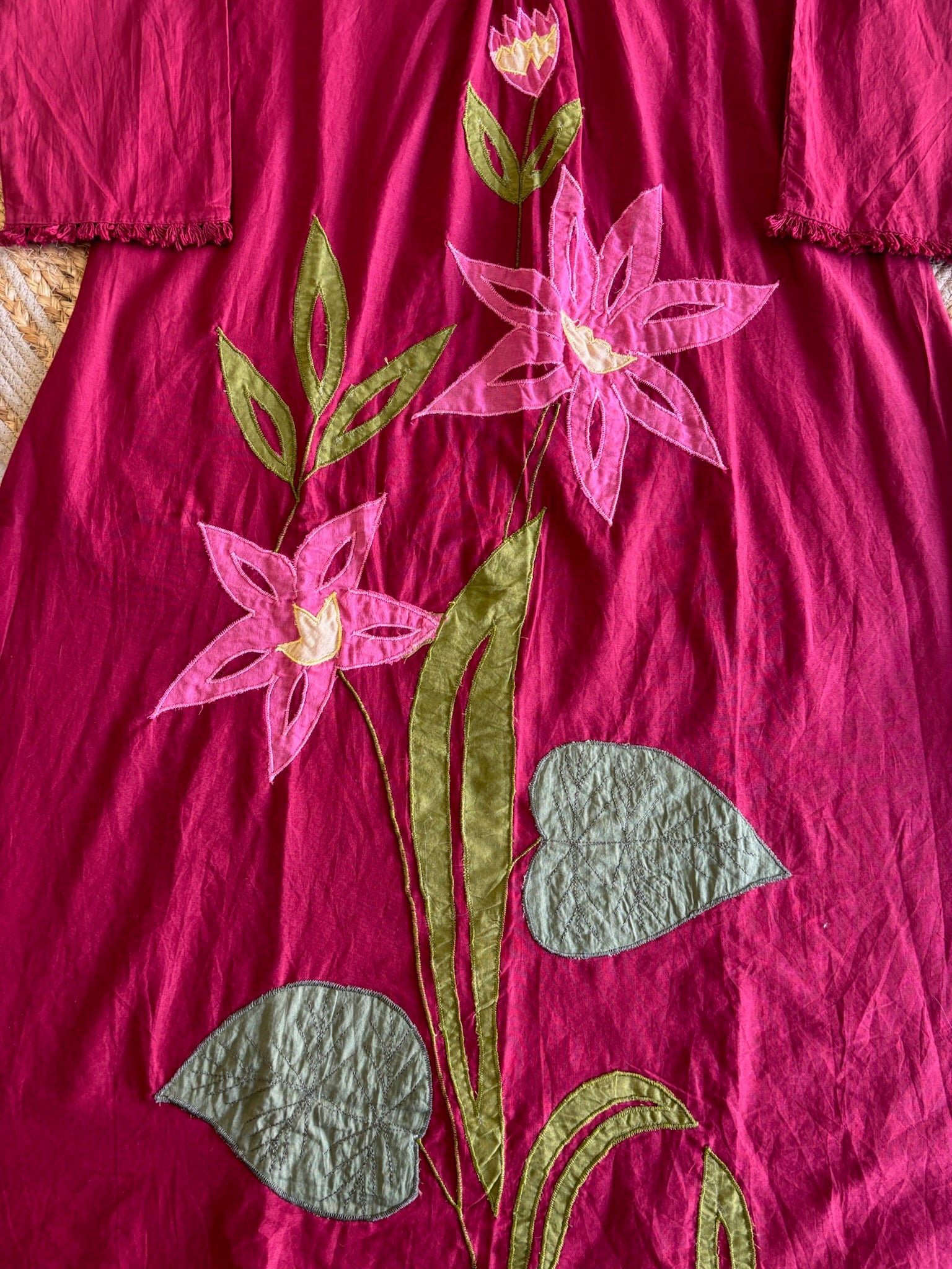 A4060- Mul Cotton Kurti with contrast Patchwork, paired with Pants & Dupatta.
