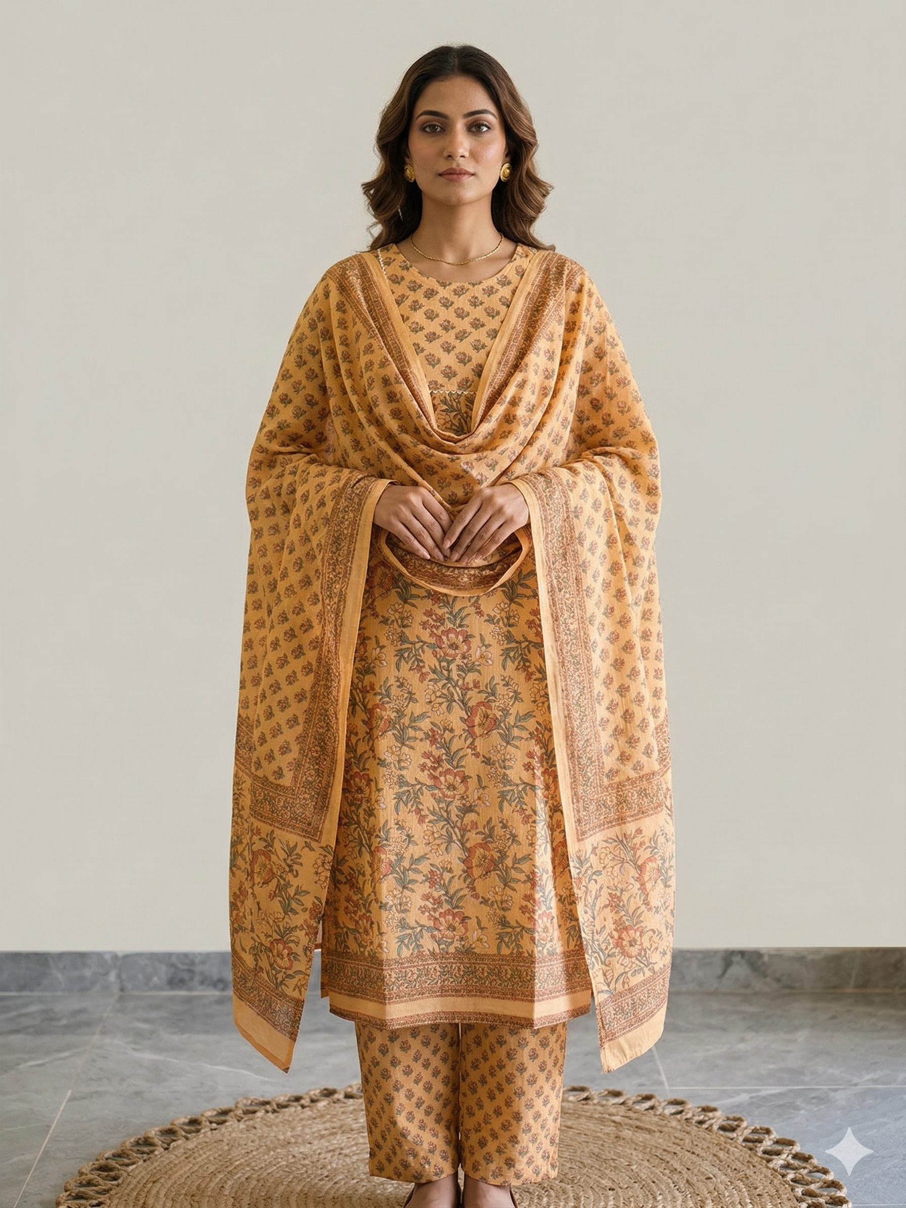A4027 - Pure Cotton Floral Suit Set with Dupatta.