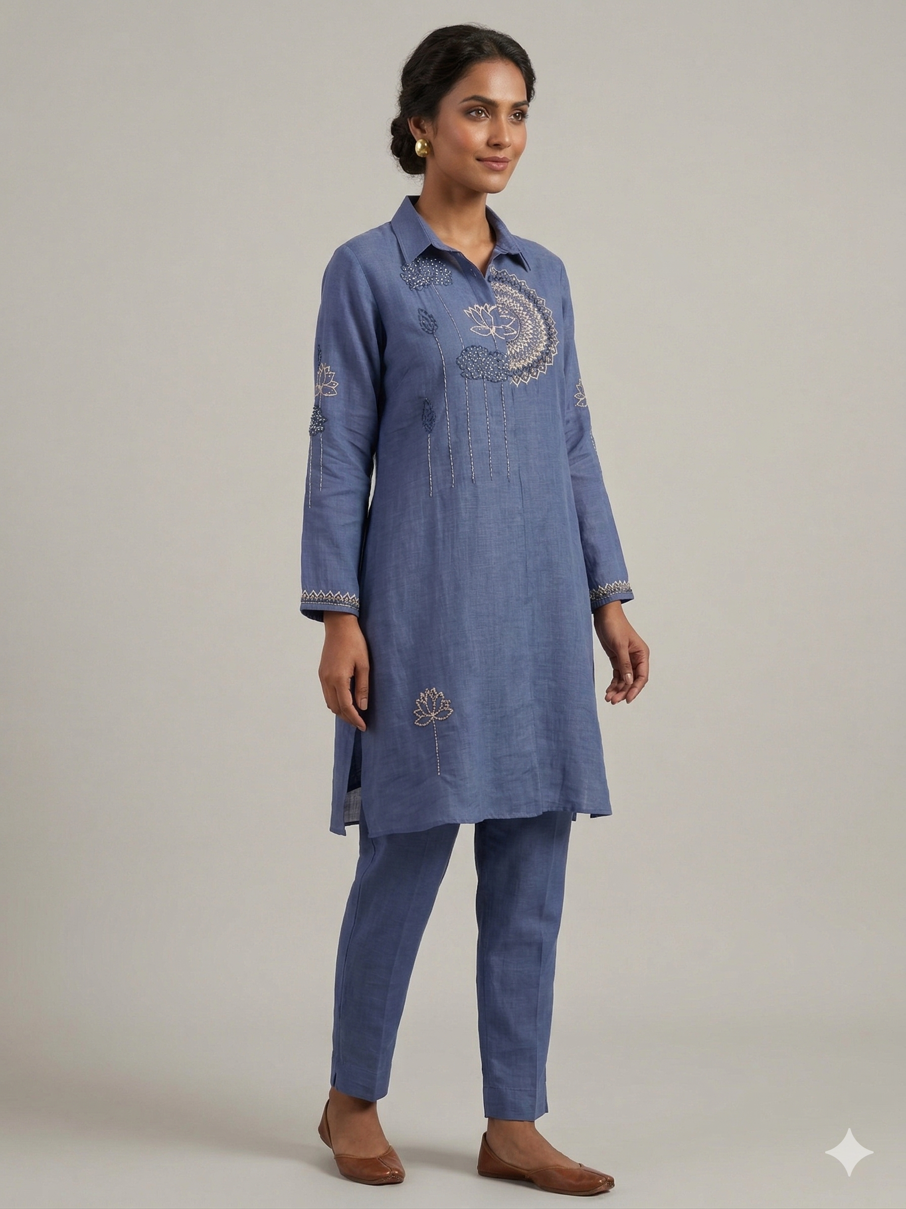 A3915 - Pure Mul Chanderi Co-ord set with handwork