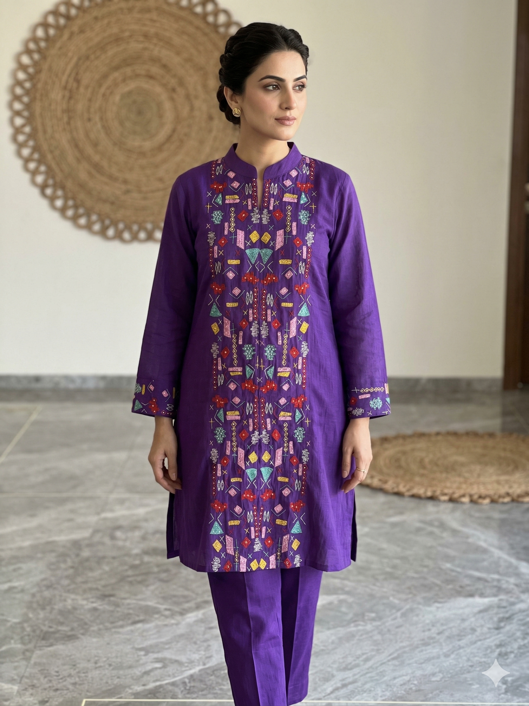 A2650 - Mul Chanderi Co-ord Set with Embroidery
