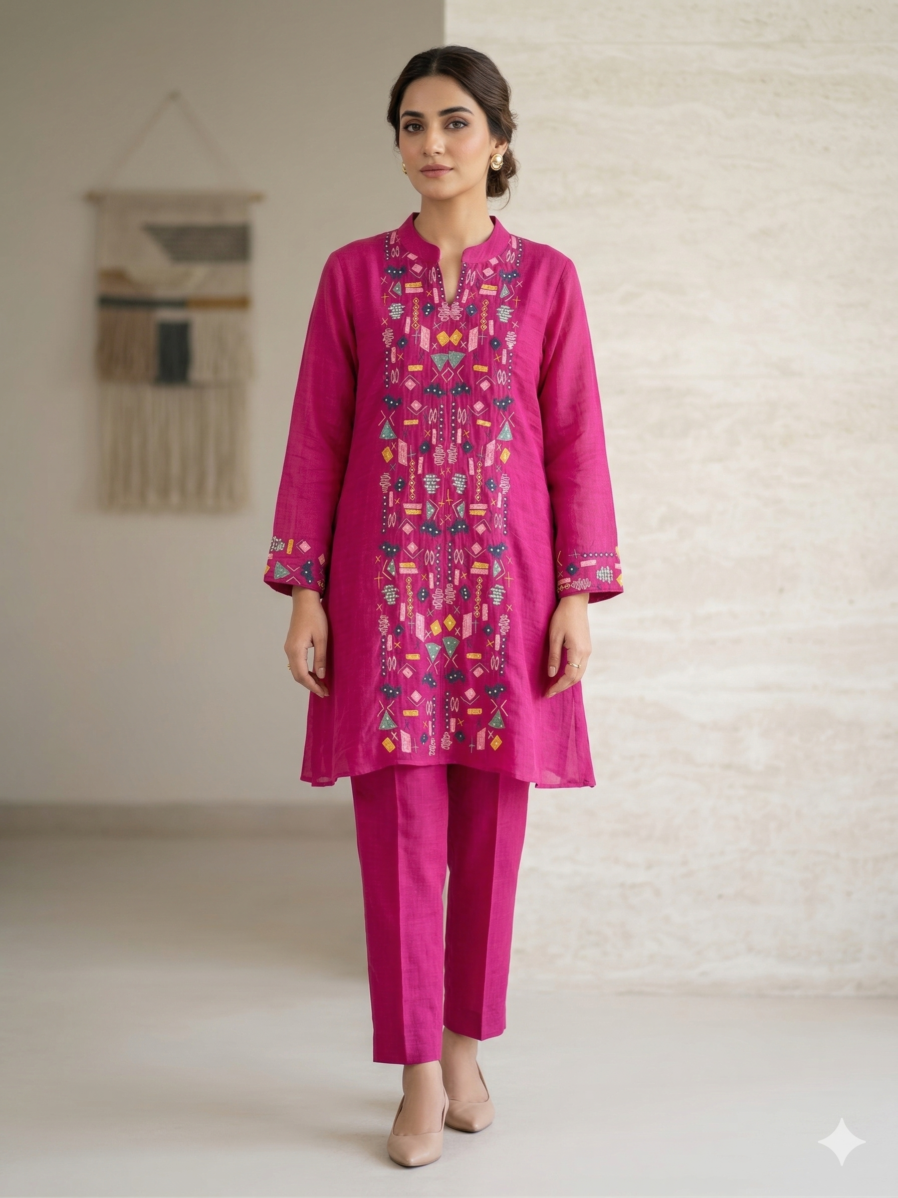 A2650 - Mul Chanderi Co-ord Set with Embroidery