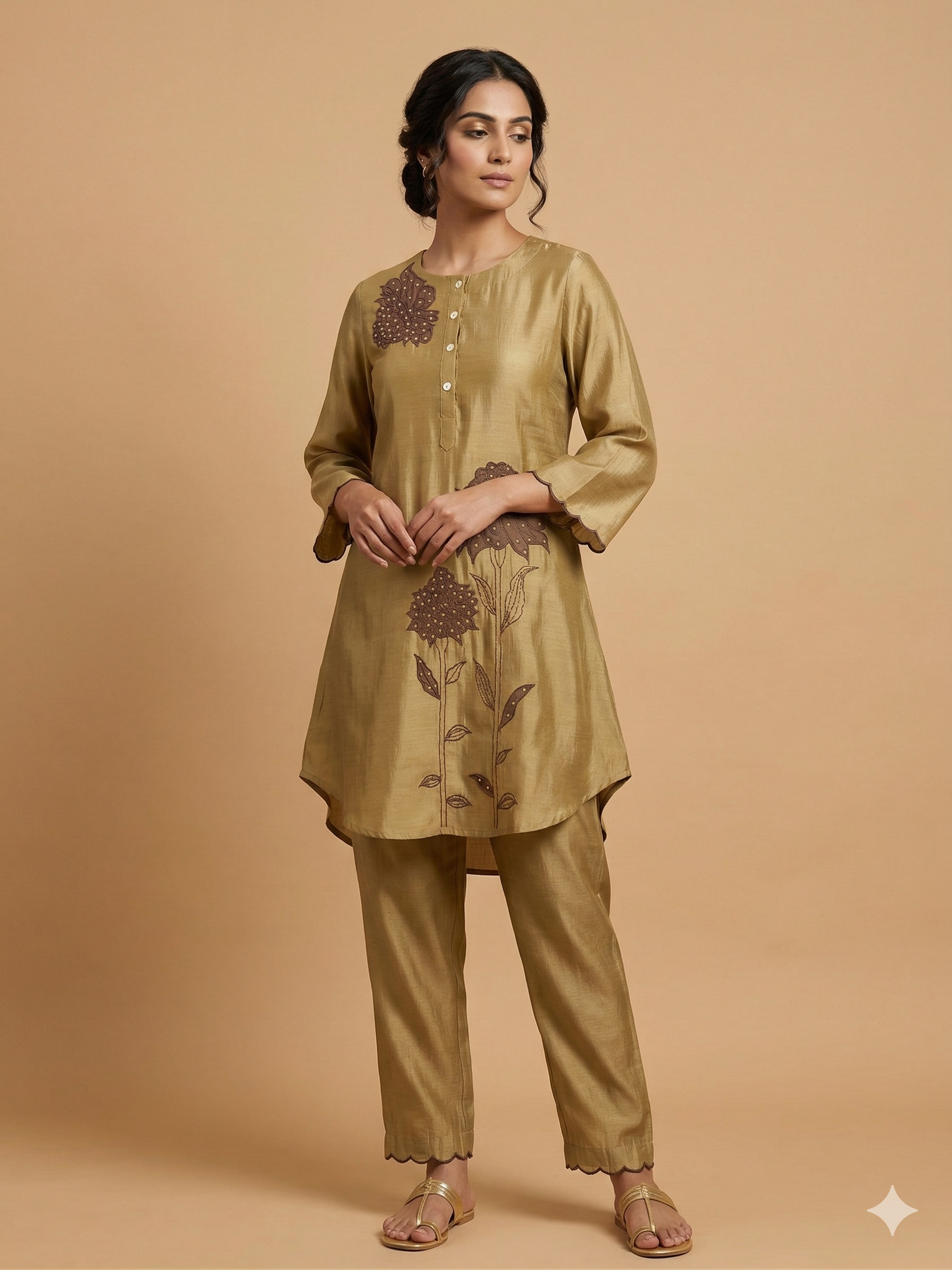 A4021 - Chanderi Silk Co-ord Set with Statement Embroidery.