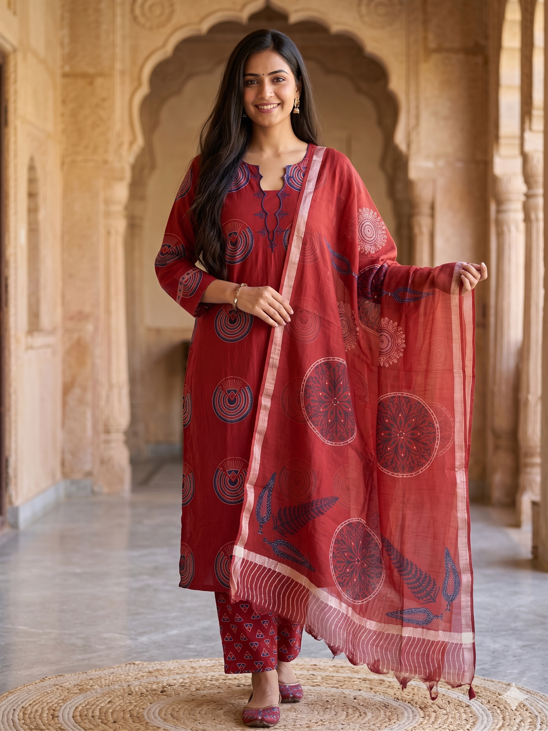 A3905- Pure Cotton Suit with Linen Dupatta & Pants.