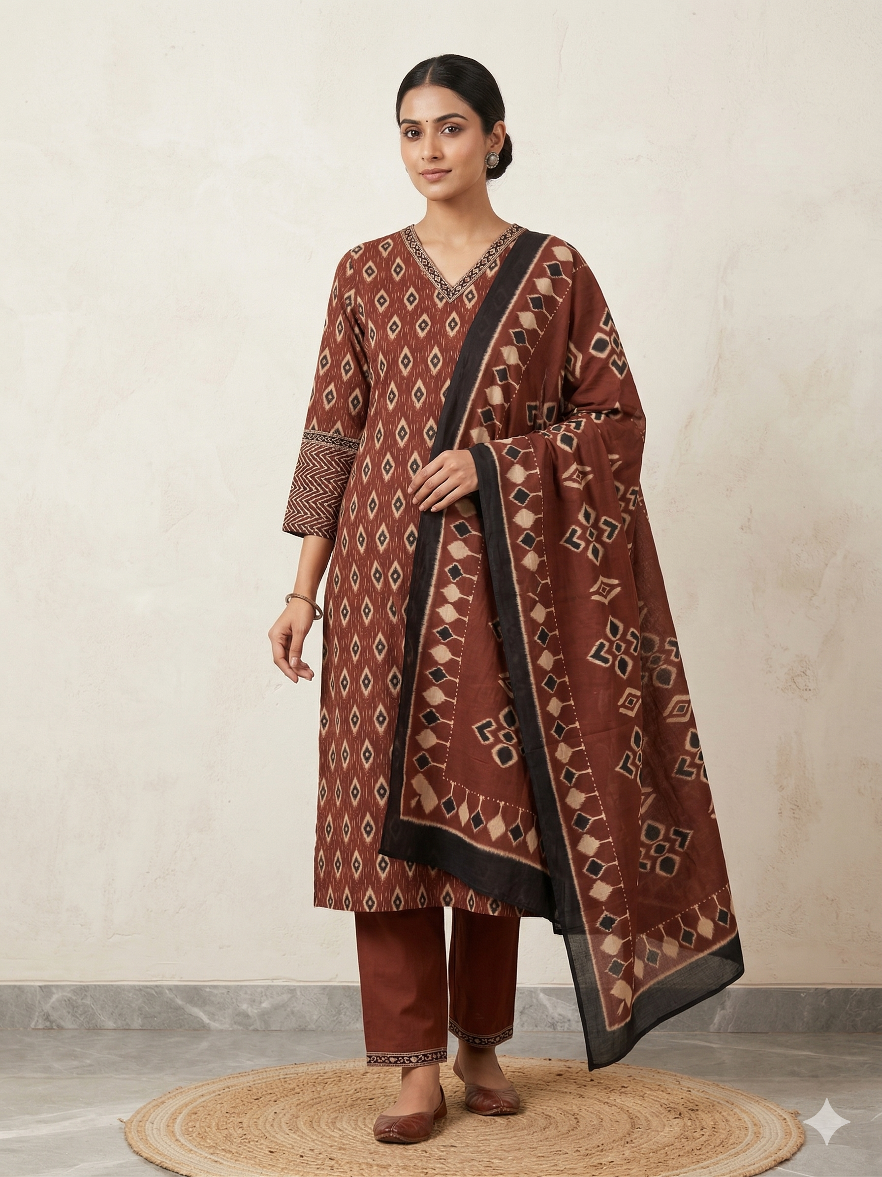 A4030 - Ikat Print Pure Cotton Suit with Pants & Dupatta