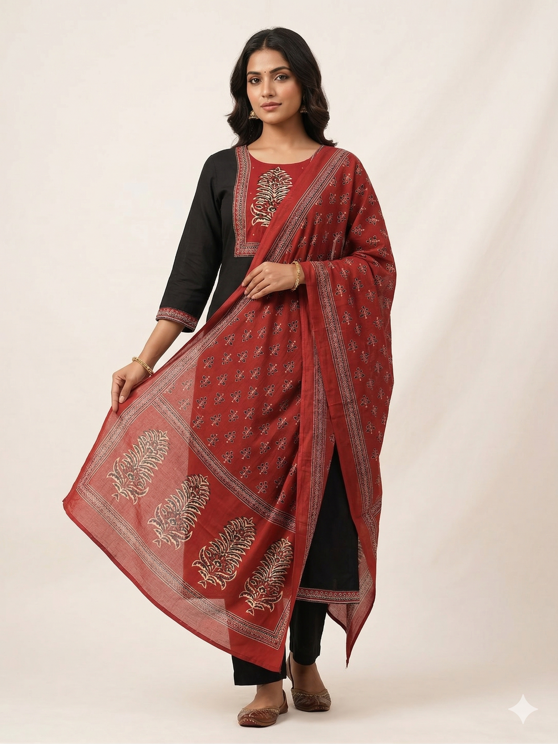 A4011 - Rayon Suit with Contrast Patch Yoke and Printed Dupatta.