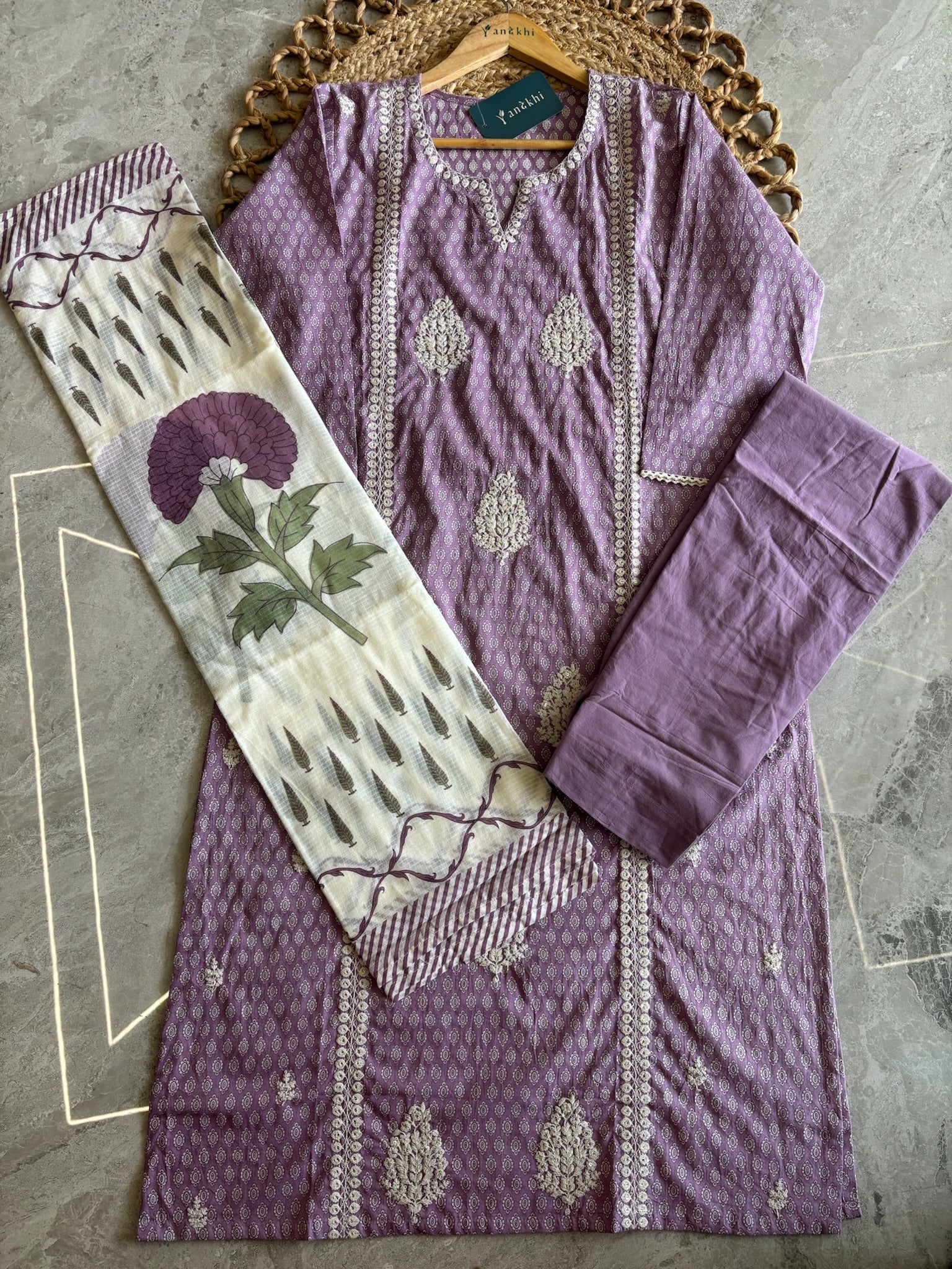 A3929- Pure Cotton Printed Suit Set with Embroidered & Doriya Dupatta