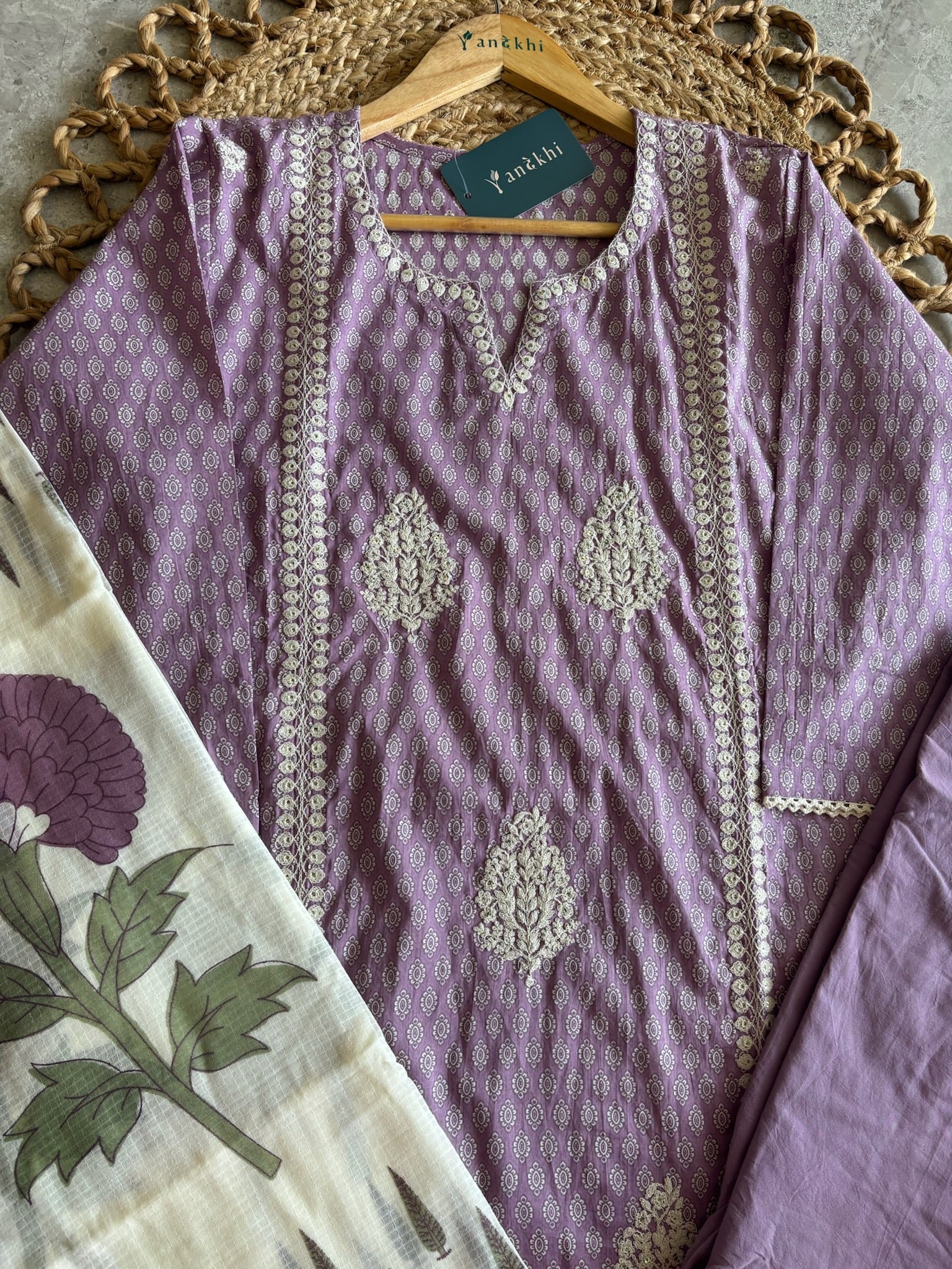 A3929- Pure Cotton Printed Suit Set with Embroidered & Doriya Dupatta