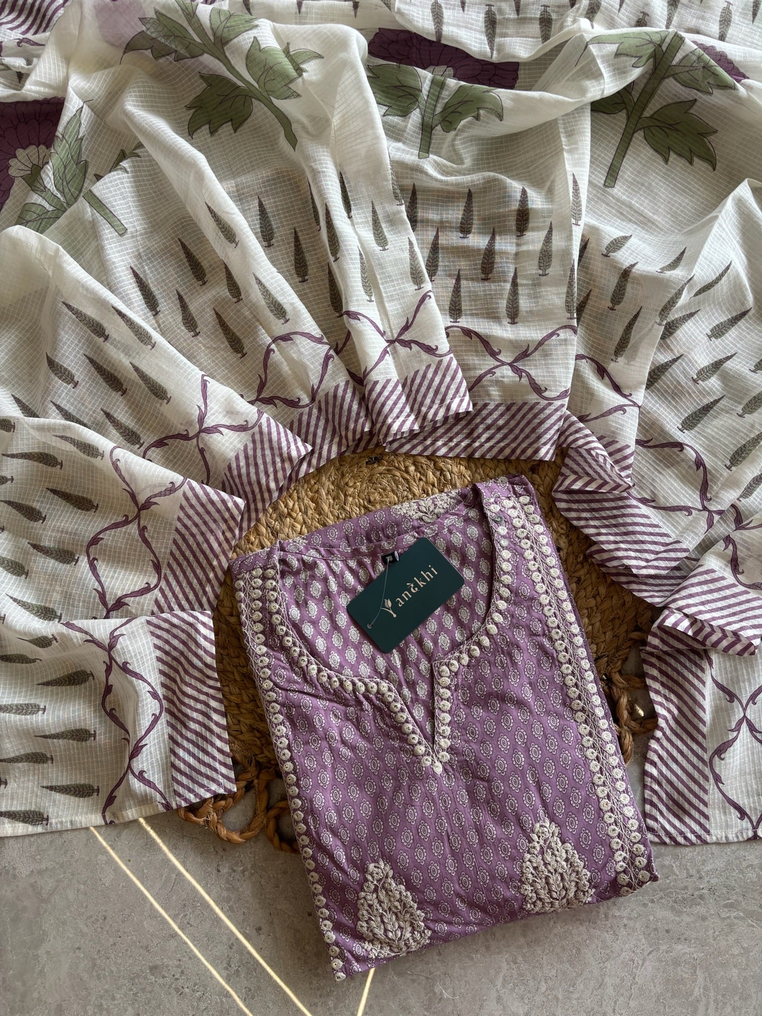 A3929- Pure Cotton Printed Suit Set with Embroidered & Doriya Dupatta