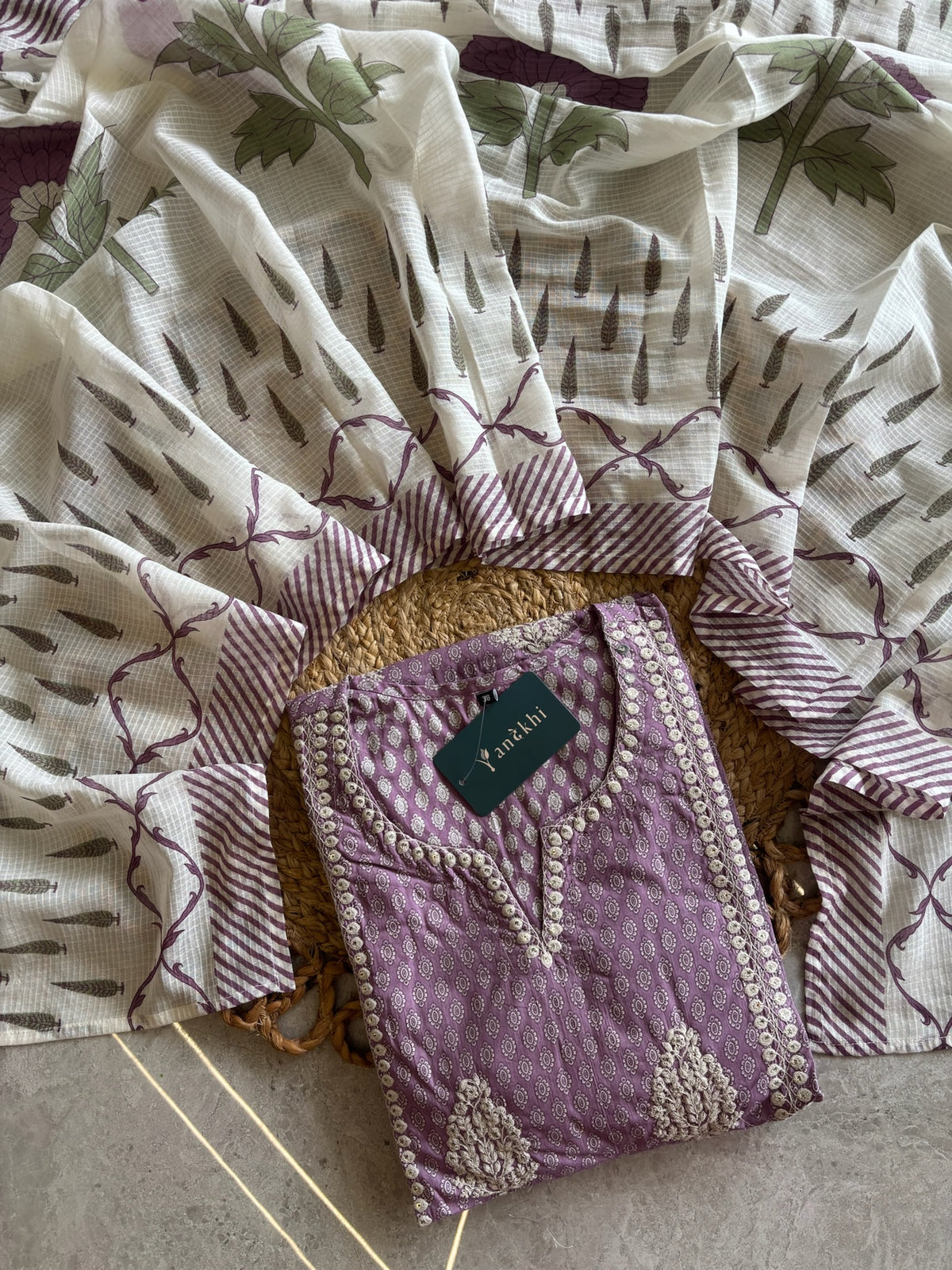 A3929- Pure Cotton Printed Suit Set with Embroidered & Doriya Dupatta