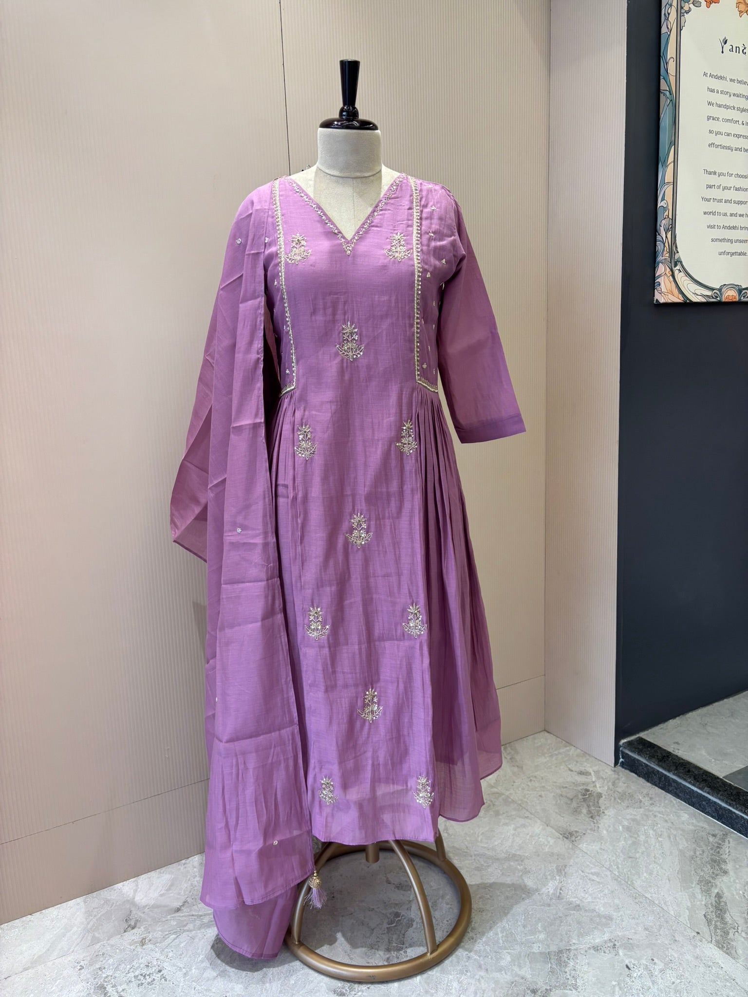 A1154 - Mul Chanderi A-line suit with pants & dupatta