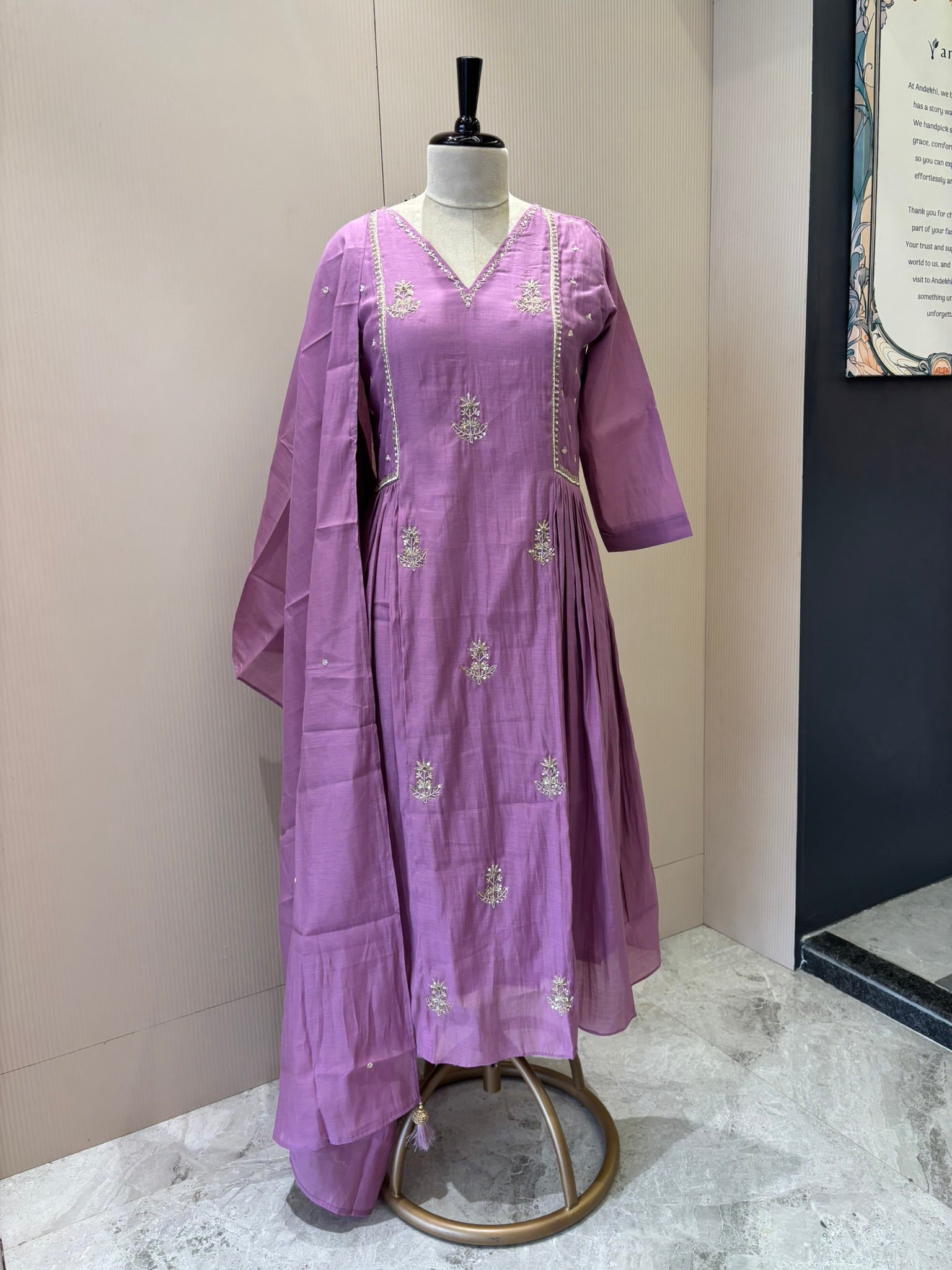 A1154 - Mul Chanderi A-line suit with pants & dupatta