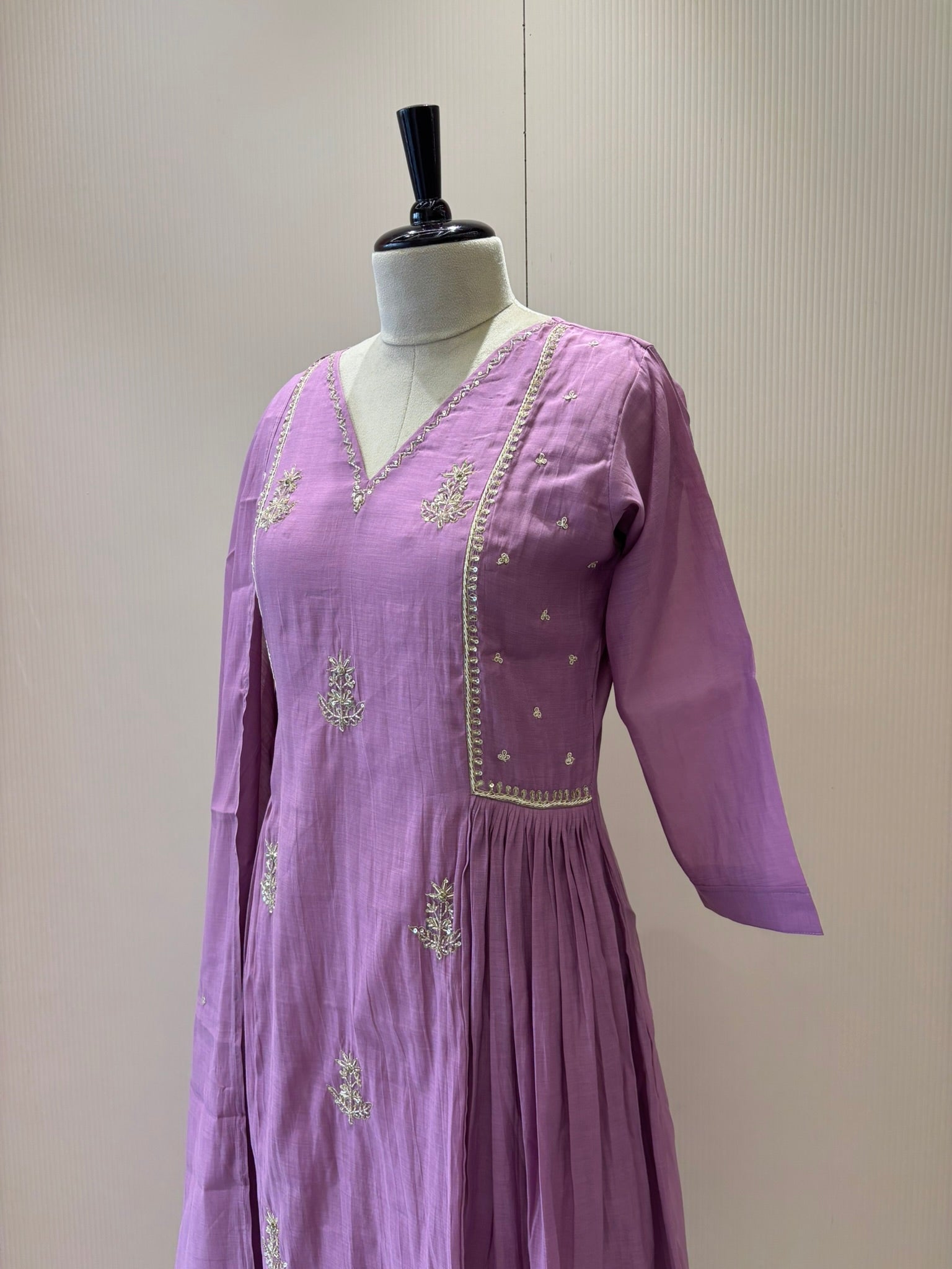 A1154 - Mul Chanderi A-line suit with pants & dupatta
