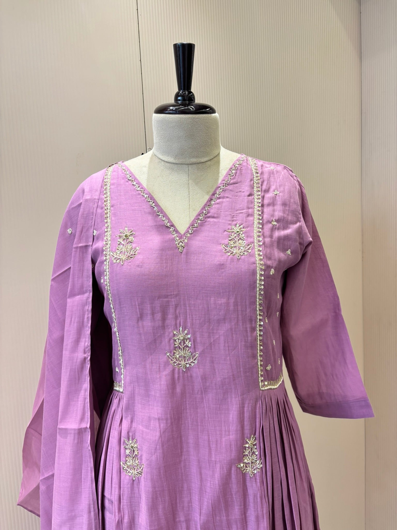 A1154 - Mul Chanderi A-line suit with pants & dupatta