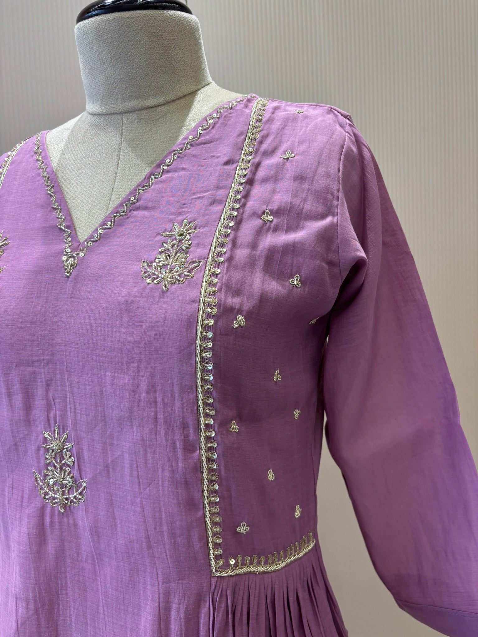 A1154 - Mul Chanderi A-line suit with pants & dupatta