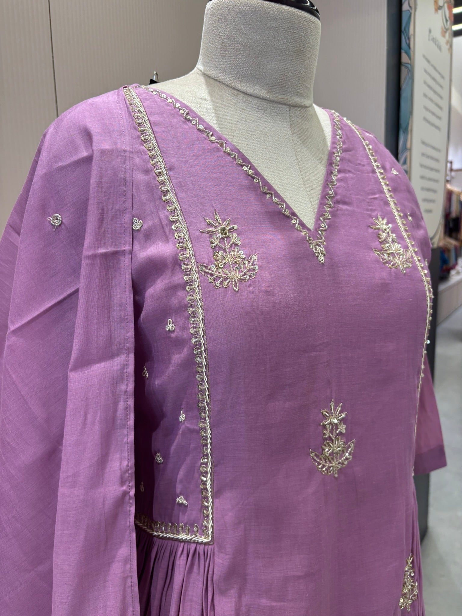 A1154 - Mul Chanderi A-line suit with pants & dupatta