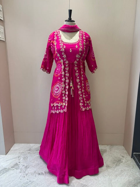 A1281 - Pure chinon Bandhani Jacket gown