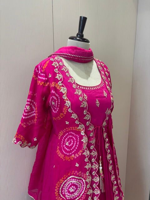 A1281 - Pure chinon Bandhani Jacket gown