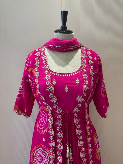A1281 - Pure chinon Bandhani Jacket gown