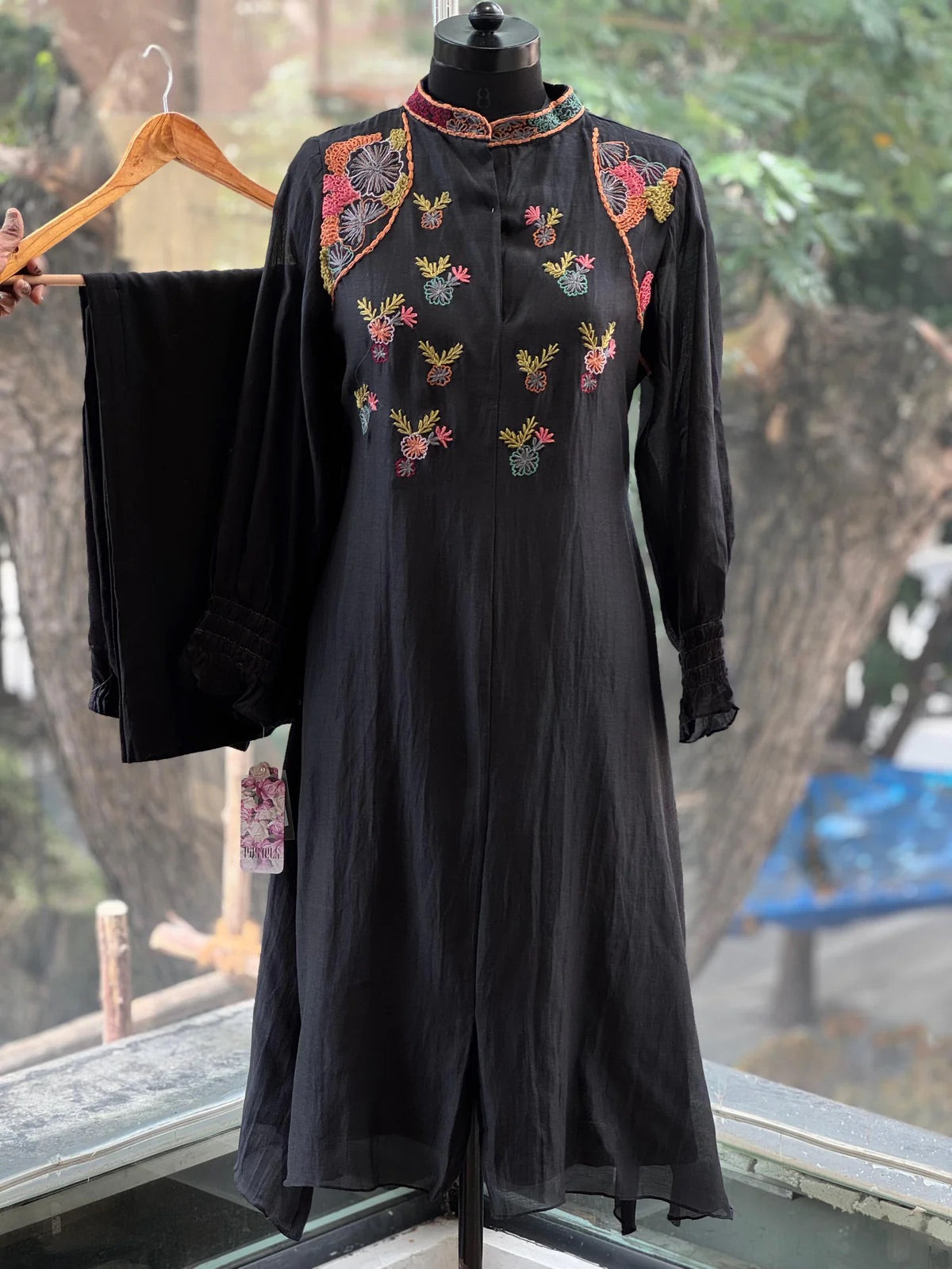 A2637 - Pure Mul chanderi Embroidered Kurti & Pant set.