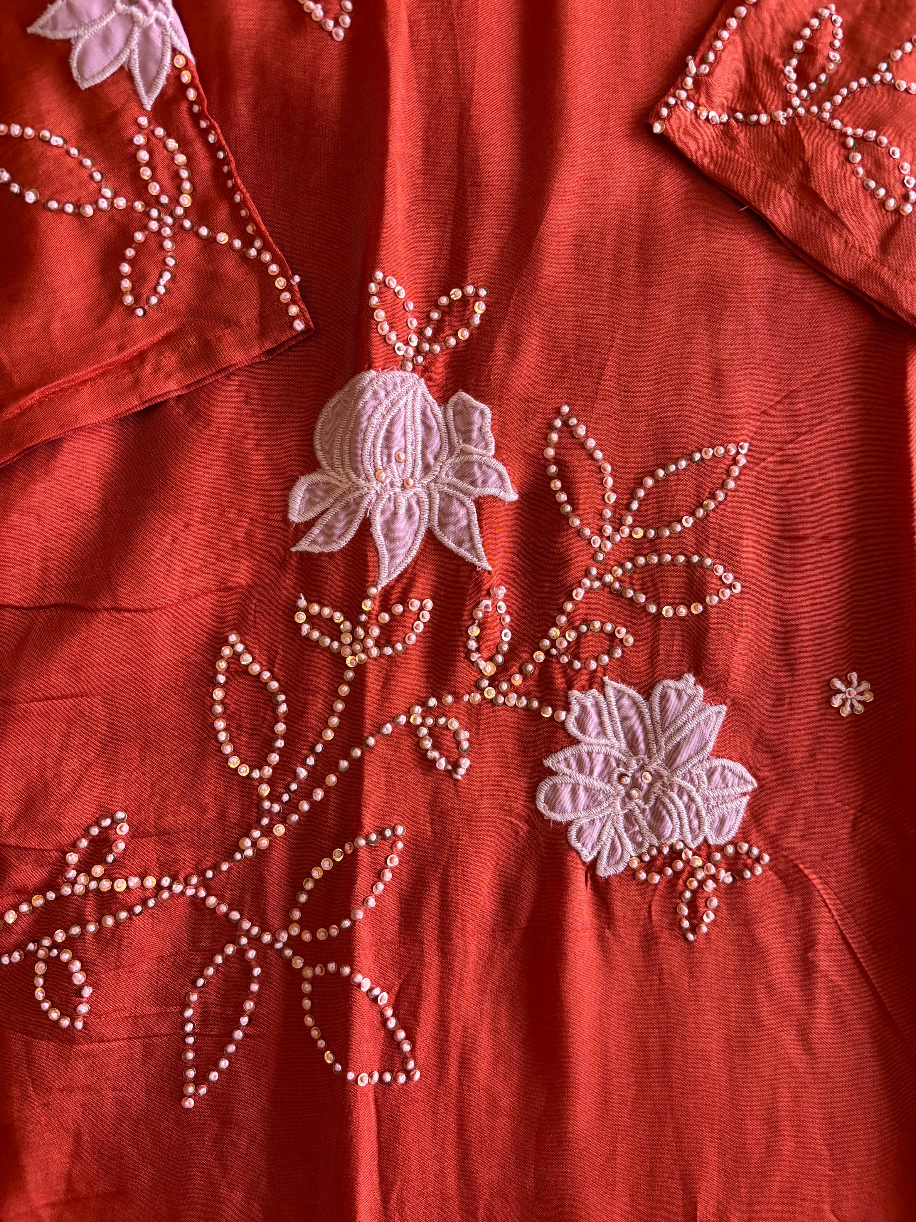 A1590 - Dola silk applique work straight kurti with pants & dupatta