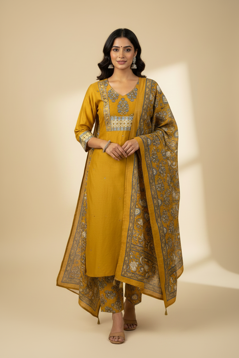 Indian Model in A2814 Cotton Suit Set
